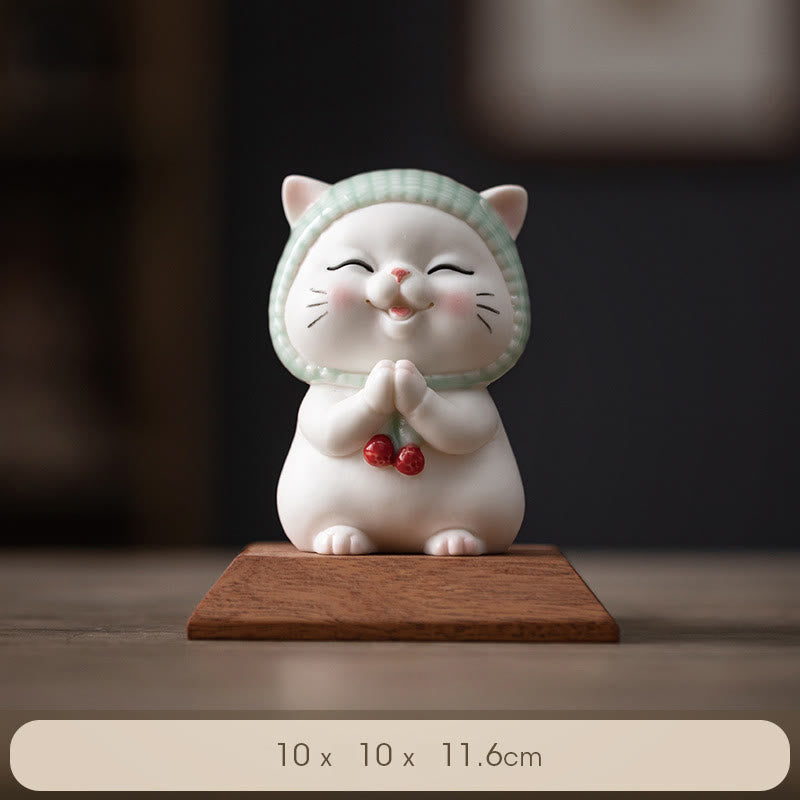 Figurine décorative en céramique Foviel Lucky Cute Cat avec écharpe