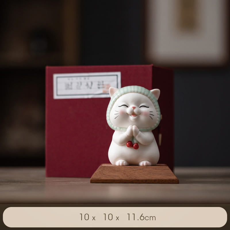 Figurine décorative en céramique Foviel Lucky Cute Cat avec écharpe
