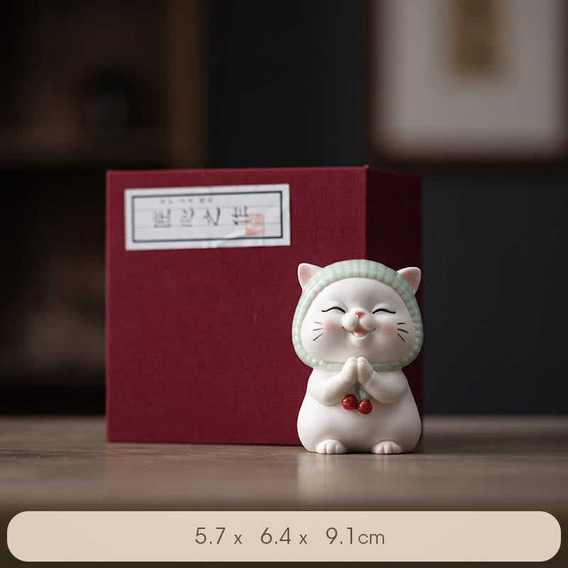 Figurine décorative en céramique Foviel Lucky Cute Cat avec écharpe