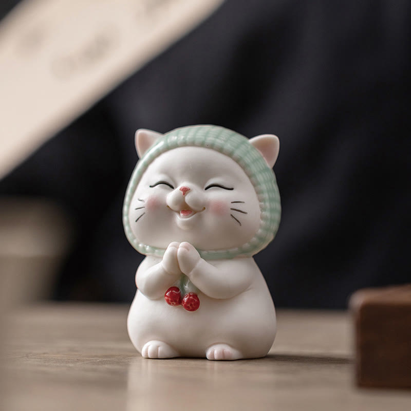 Figurine décorative en céramique Foviel Lucky Cute Cat avec écharpe
