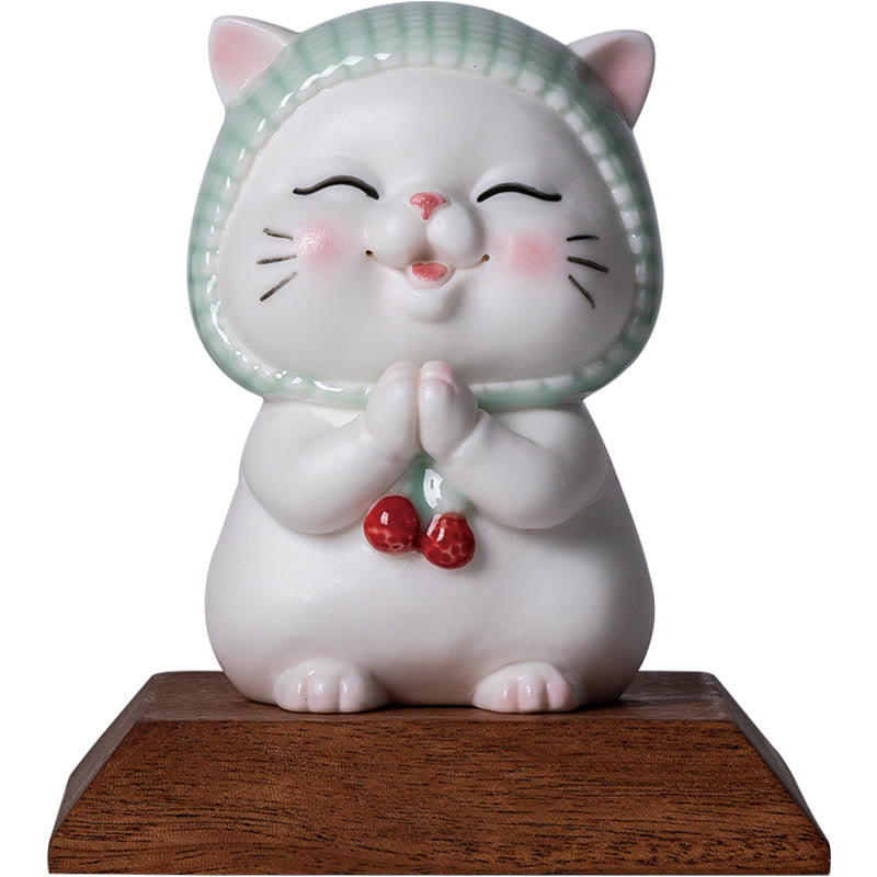 Figurine décorative en céramique Foviel Lucky Cute Cat avec écharpe