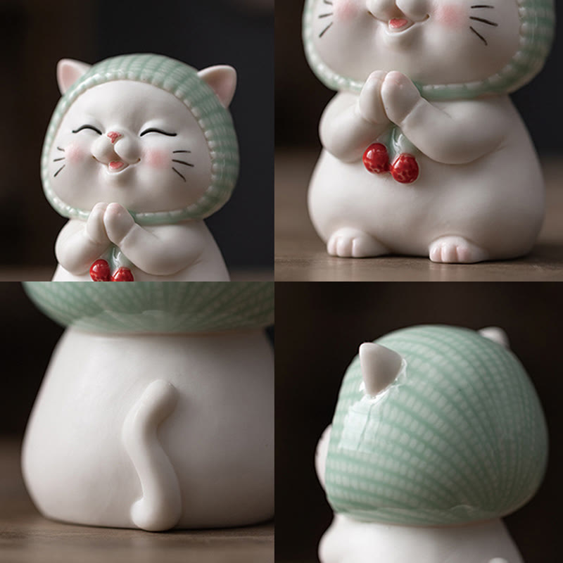 Figurine décorative en céramique Foviel Lucky Cute Cat avec écharpe