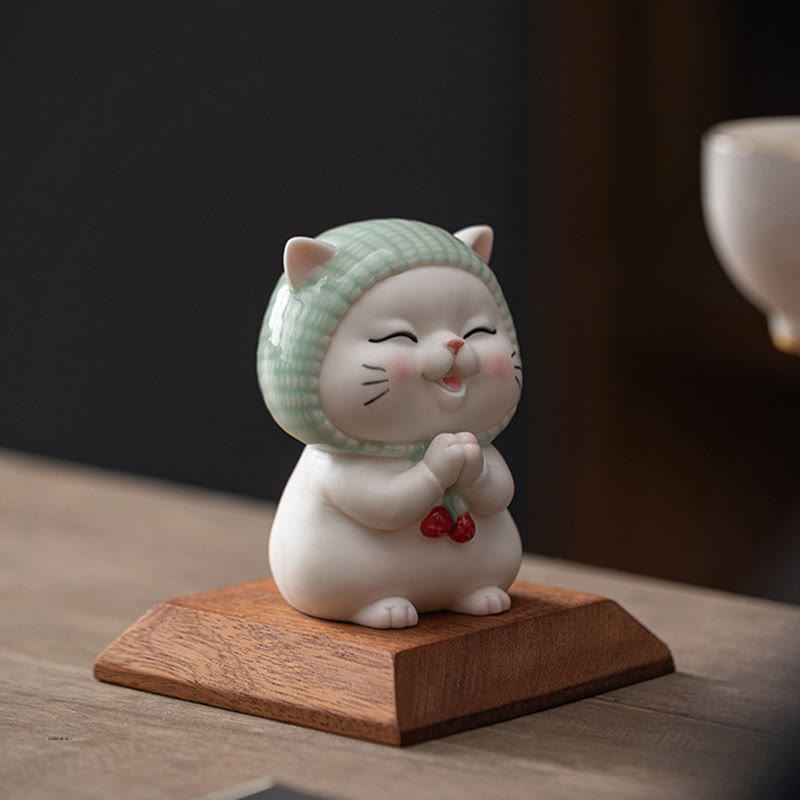 Figurine décorative en céramique Foviel Lucky Cute Cat avec écharpe