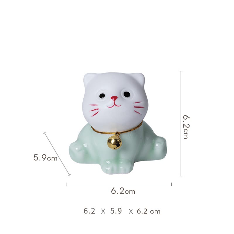 Foviel Mini Glücklich Niedlich Katze Hell Grün Weiß Keramik Figurine Dekoration