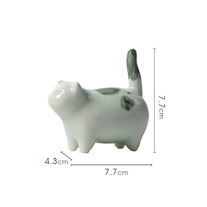 Foviel Mini Lucky Cute Spotted Standing Cat Sleeping Kitten Ceramic Figurine Decoration