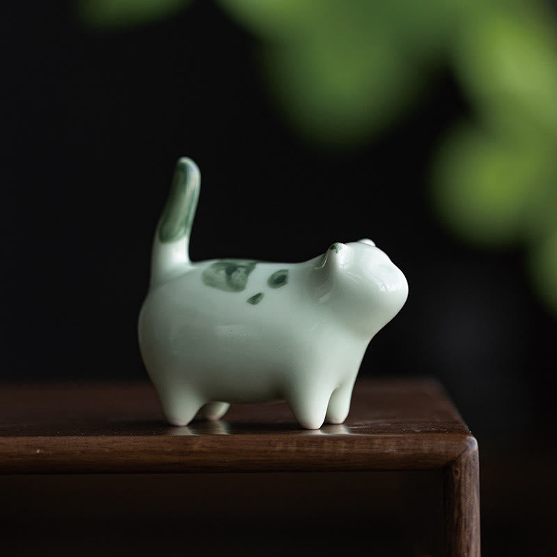 Foviel Mini Glücklich Niedlich Stehende Katze schlafende Kätzchen Keramik Figurine Dekoration