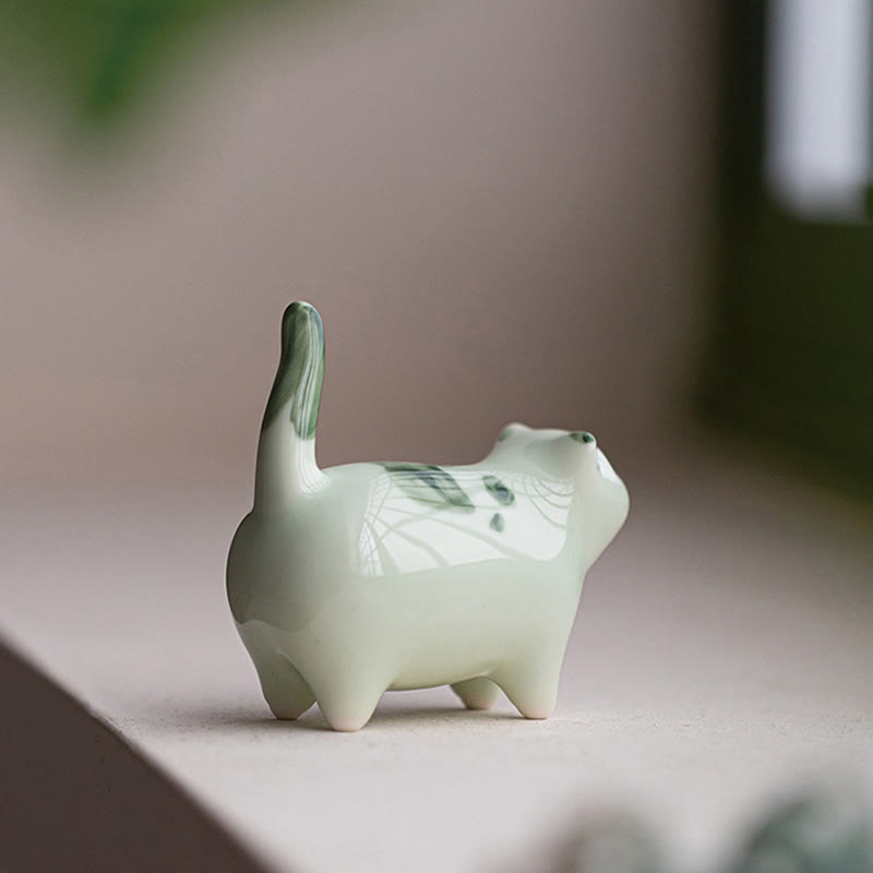 Foviel Mini Glücklich Niedlich Stehende Katze schlafende Kätzchen Keramik Figurine Dekoration