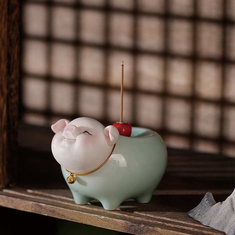 Brûle-encens Foviel en céramique en forme de petit cochon porte-bonheur