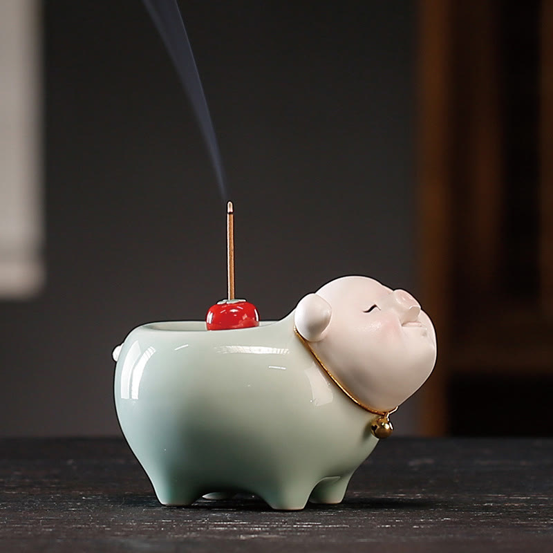 Brûle-encens Foviel en céramique en forme de petit cochon porte-bonheur
