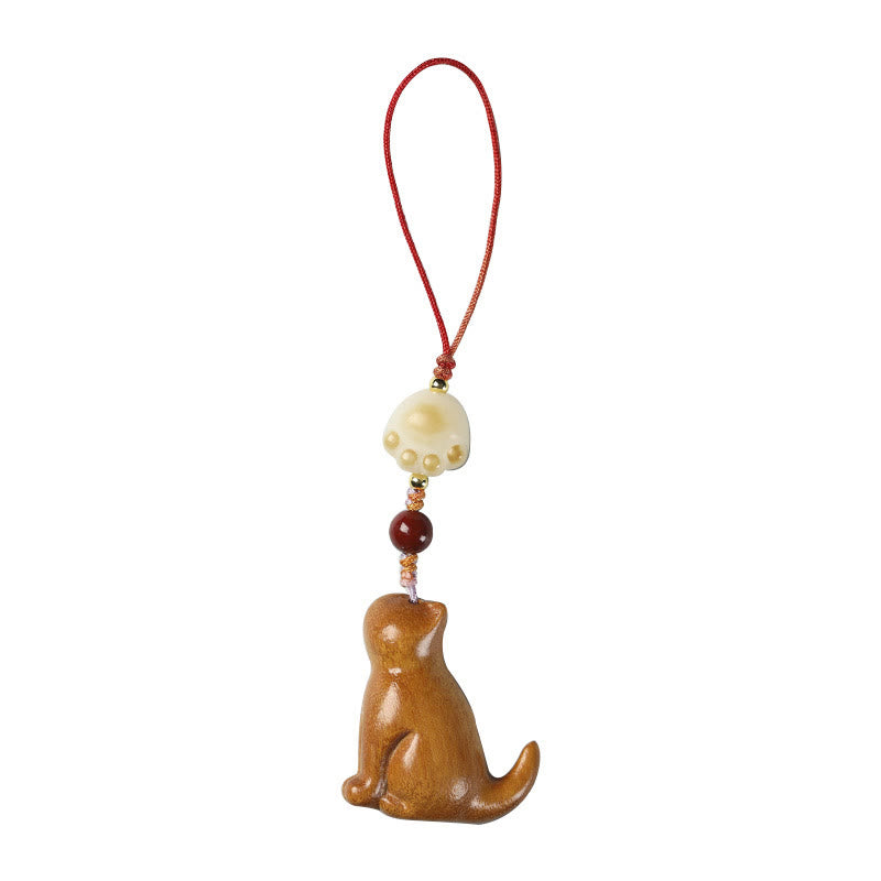 Foviel - Ornement de téléphone à suspendre, chat assis en bois de santal rouge, bois de santal vert et bois de santal à petites feuilles