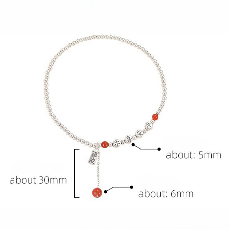 Foviel 925 Sterling Silber Kleine Perlen Rot Achat Frieden und Freude Segens-Klebe
