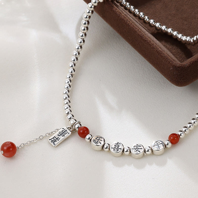 Foviel 925 Sterling Silber Kleine Perlen Rot Achat Frieden und Freude Segens-Klebe