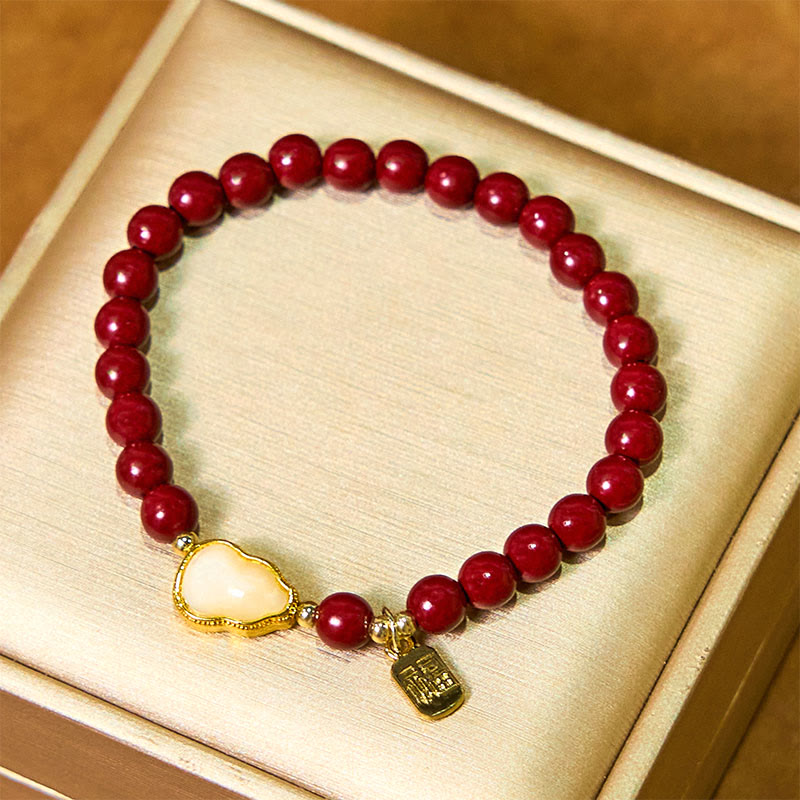 Foviel Cinnabar Gourd Fu Character Charm Blessing Bracelet