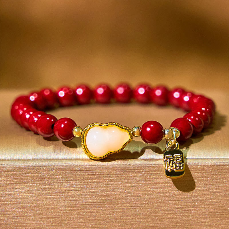 Foviel Cinnabar Gourd Fu Character Charm Blessing Bracelet