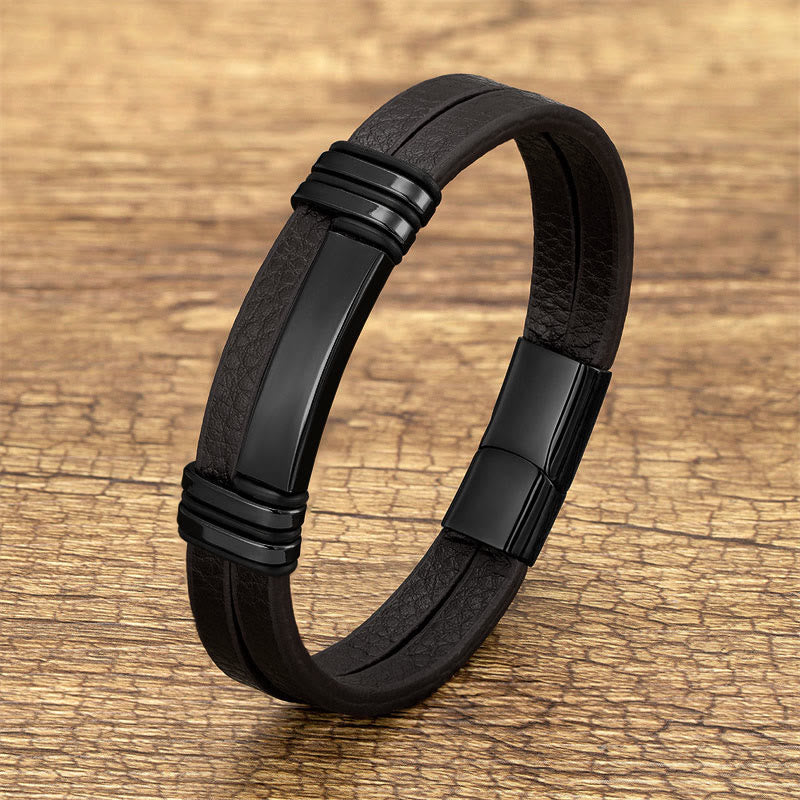 Foviel Brown Leather Titanium Steel Buckle Balance Bracelet
