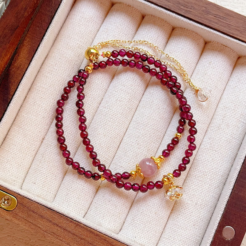 Foviel Natural Flower Garnet Pink Crystal Calm Double Wrap Bracelet