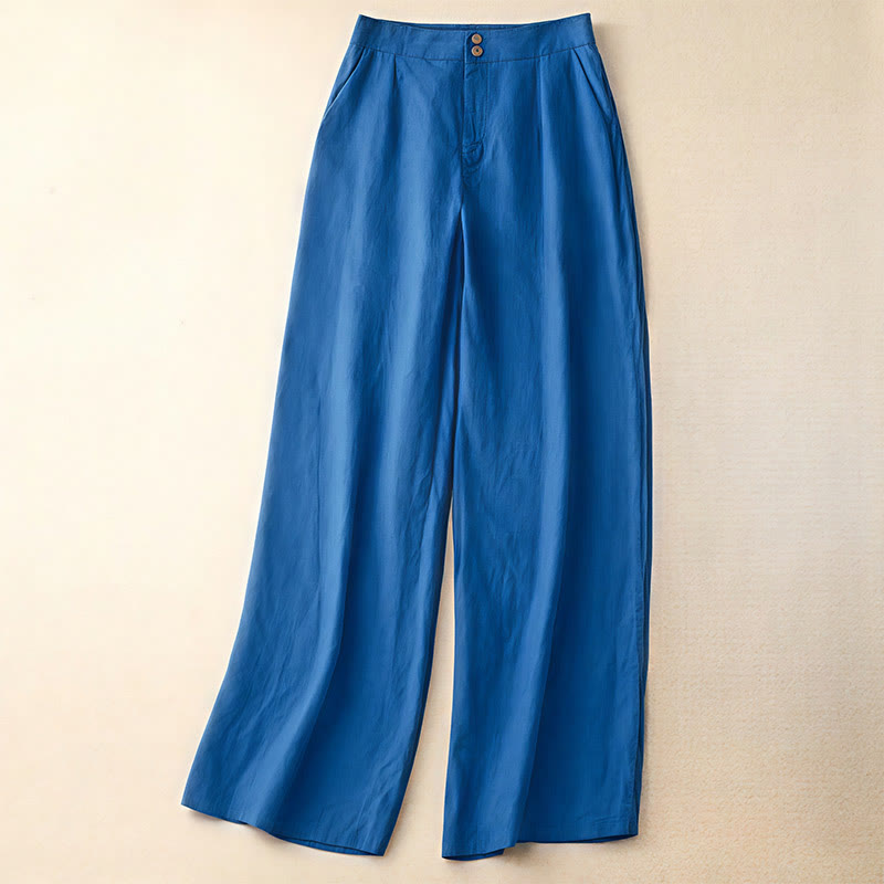 Buddha Stones Summer Casual Simple Zipper Design Linen Women's Wide Leg Pants With Pockets - RoyalBlue - US8-10,UK/AU12-14,EU40-42 (2XL) - image 16