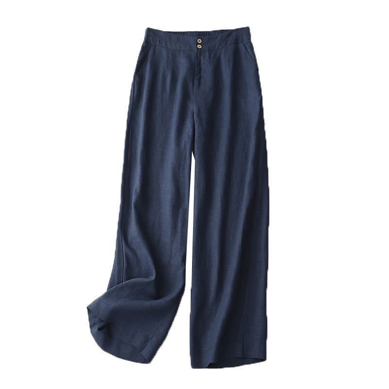 Buddha Stones Summer Casual Simple Zipper Design Linen Women's Wide Leg Pants With Pockets - image 60