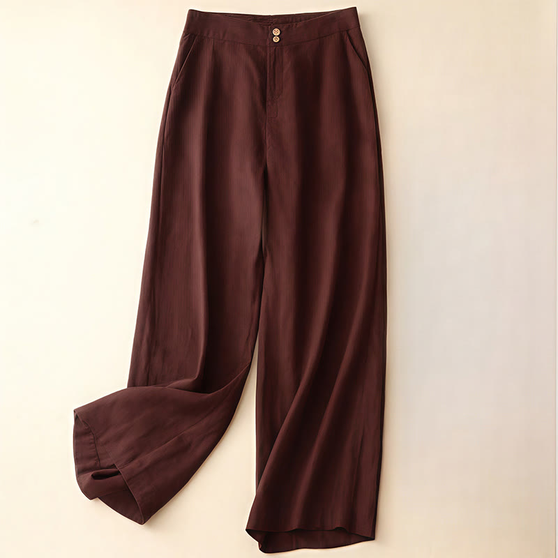 Buddha Stones Summer Casual Simple Zipper Design Linen Women's Wide Leg Pants With Pockets - Brown - US8-10,UK/AU12-14,EU40-42 (2XL) - image 26