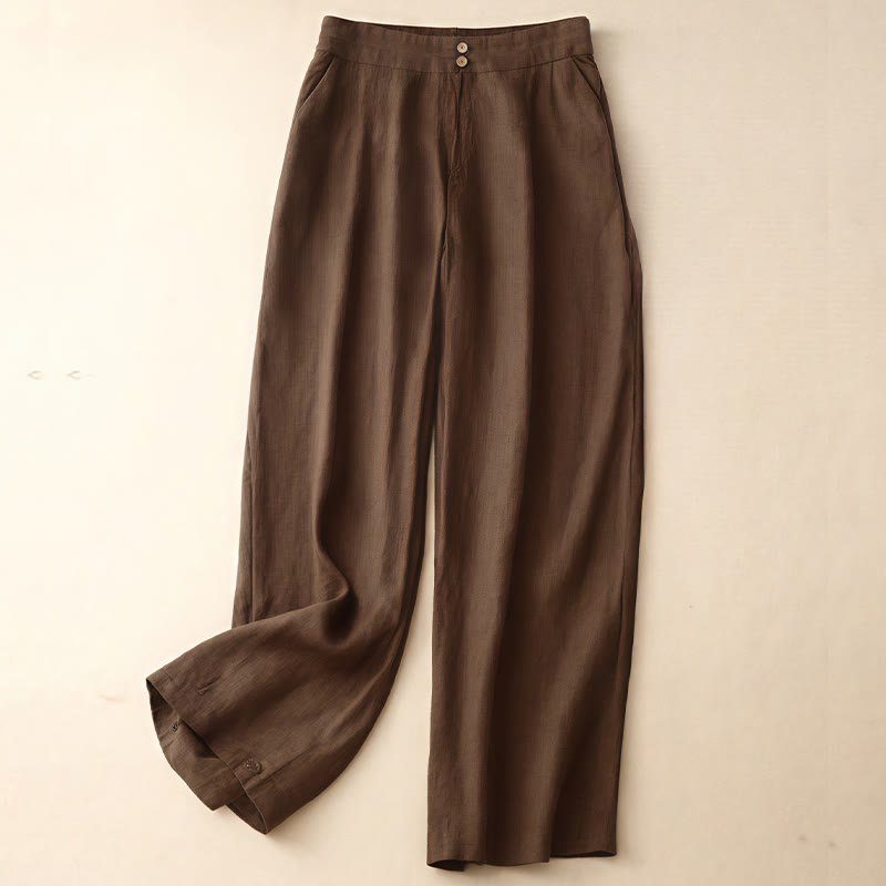 Buddha Stones Summer Casual Simple Zipper Design Linen Women's Wide Leg Pants With Pockets - SaddleBrown - US8-10,UK/AU12-14,EU40-42 (2XL) - image 61