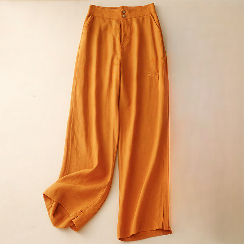 Buddha Stones Summer Casual Simple Zipper Design Linen Women's Wide Leg Pants With Pockets - DarkOrange - US8-10,UK/AU12-14,EU40-42 (2XL) - image 21