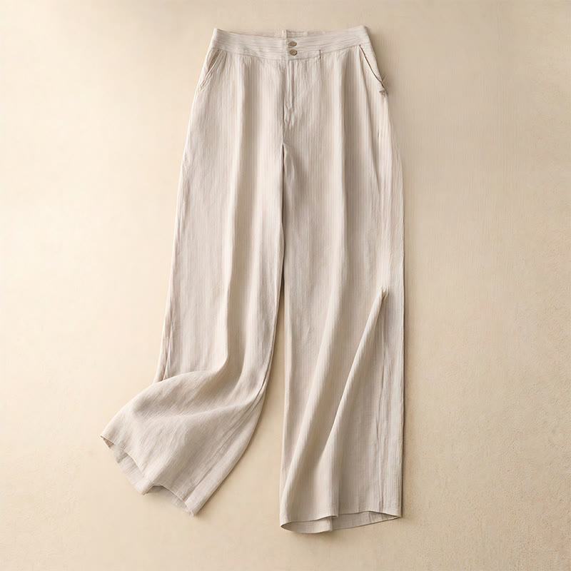 Buddha Stones Summer Casual Simple Zipper Design Linen Women's Wide Leg Pants With Pockets - Beige - US8-10,UK/AU12-14,EU40-42 (2XL) - image 42