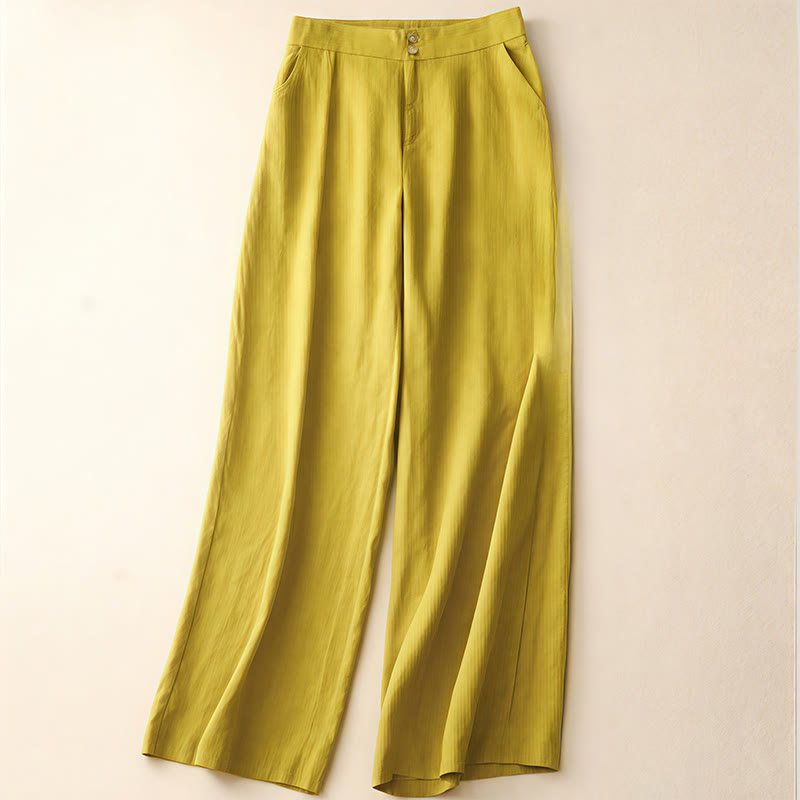 Buddha Stones Summer Casual Simple Zipper Design Linen Women's Wide Leg Pants With Pockets - Yellow - US8-10,UK/AU12-14,EU40-42 (2XL) - image 50