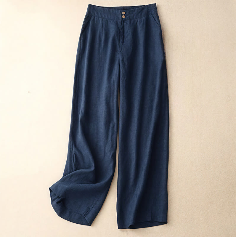 Buddha Stones Summer Casual Simple Zipper Design Linen Women's Wide Leg Pants With Pockets - Navy - US8-10,UK/AU12-14,EU40-42 (2XL) - image 55