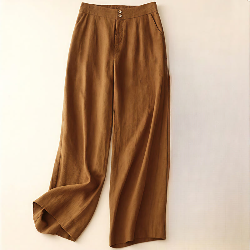 Buddha Stones Summer Casual Simple Zipper Design Linen Women's Wide Leg Pants With Pockets - Chocolate - US8-10,UK/AU12-14,EU40-42 (2XL) - image 31