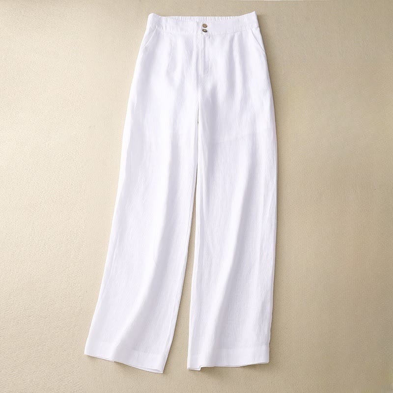 Buddha Stones Summer Casual Simple Zipper Design Linen Women's Wide Leg Pants With Pockets - White - US8-10,UK/AU12-14,EU40-42 (2XL) - image 5