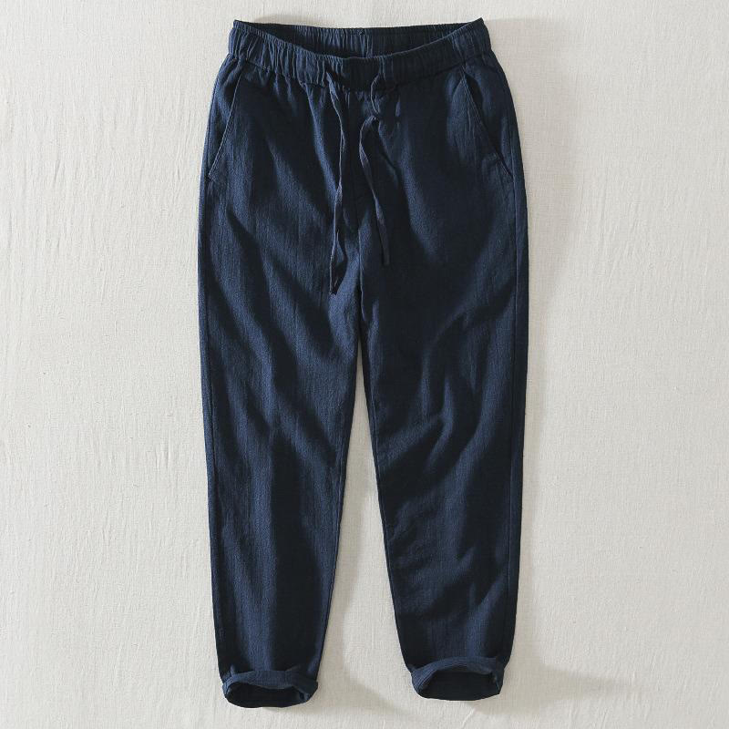 Pantalon décontracté d'été Foviel pour homme en ramie et lin avec cordon de serrage et poches