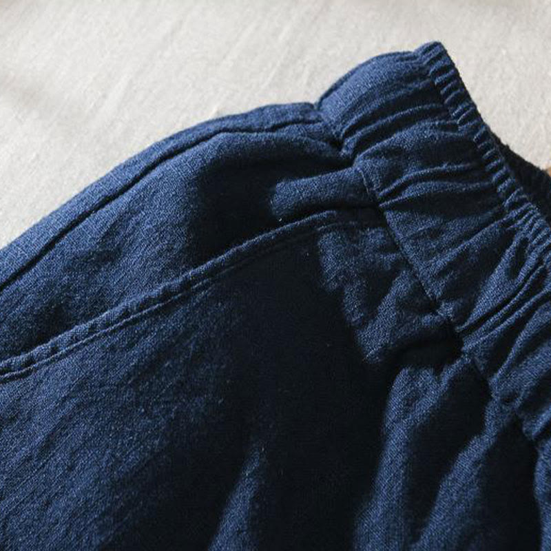 Pantalon décontracté d'été Foviel pour homme en ramie et lin avec cordon de serrage et poches