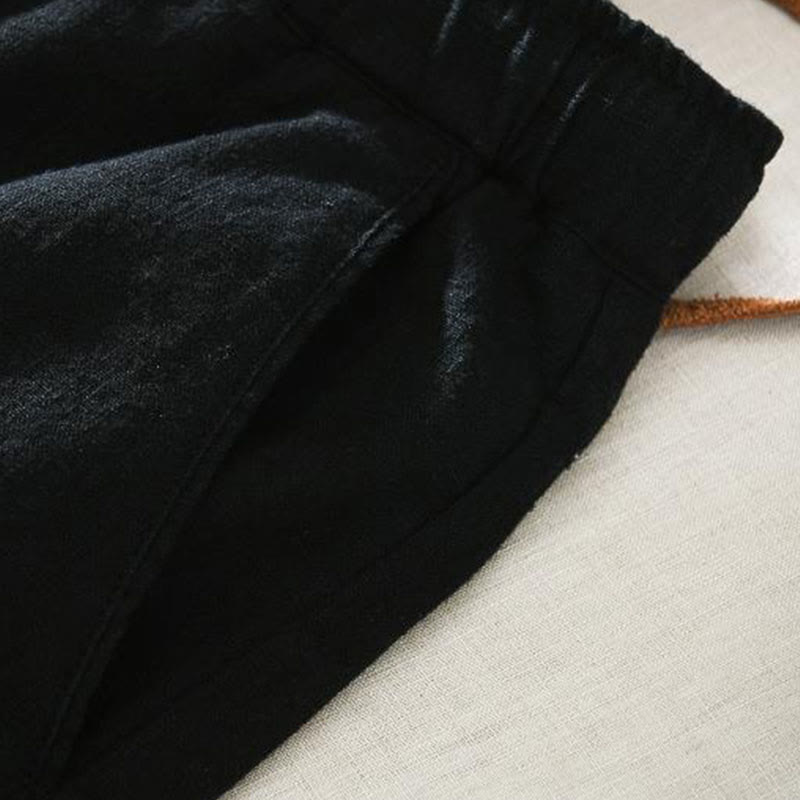 Pantalon décontracté d'été Foviel pour homme en ramie et lin avec cordon de serrage et poches