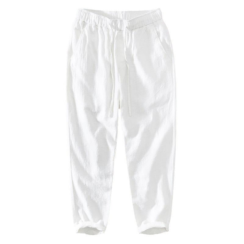 Pantalon décontracté d'été Foviel pour homme en ramie et lin avec cordon de serrage et poches