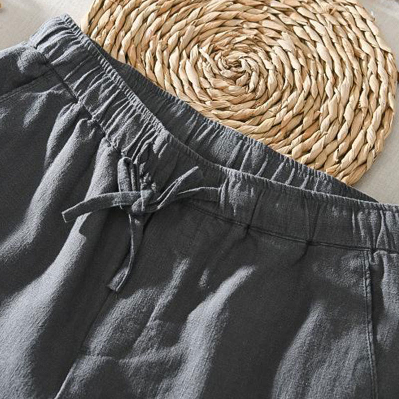 Foviel Summer Casual Drawstring Ramie Linen Men's Pants With Pockets
