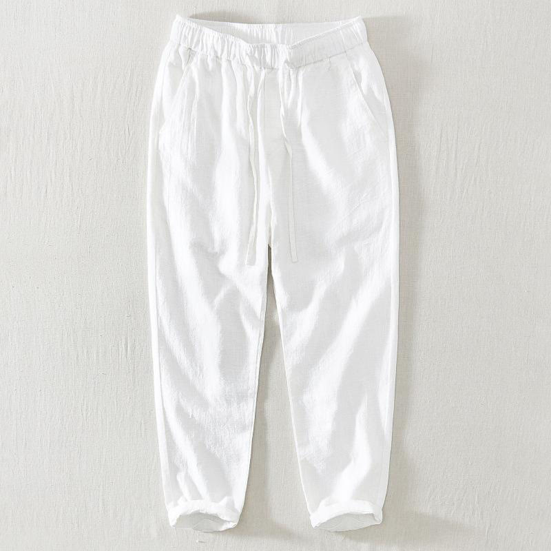 Foviel Summer Casual Drawstring Ramie Linen Men's Pants With Pockets