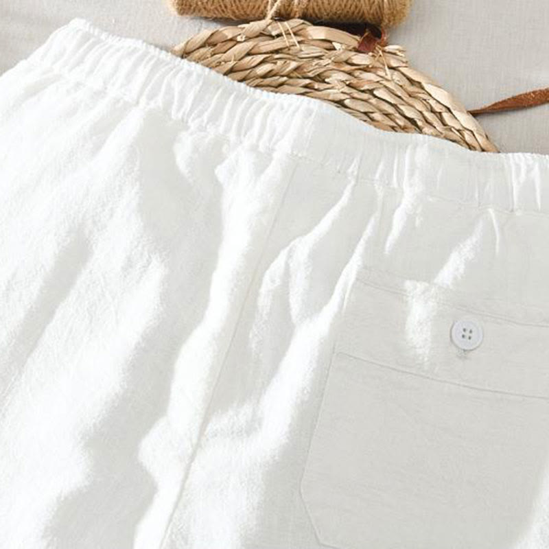 Pantalon décontracté d'été Foviel pour homme en ramie et lin avec cordon de serrage et poches