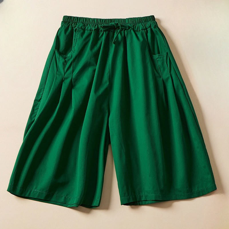 Buddha Stones Casual Solid Color Wrinkle Design Drawstring Cotton Women's Shorts With Pockets - Green - US8-10,UK/AU12-14,EU40-42 (2XL) - image 8