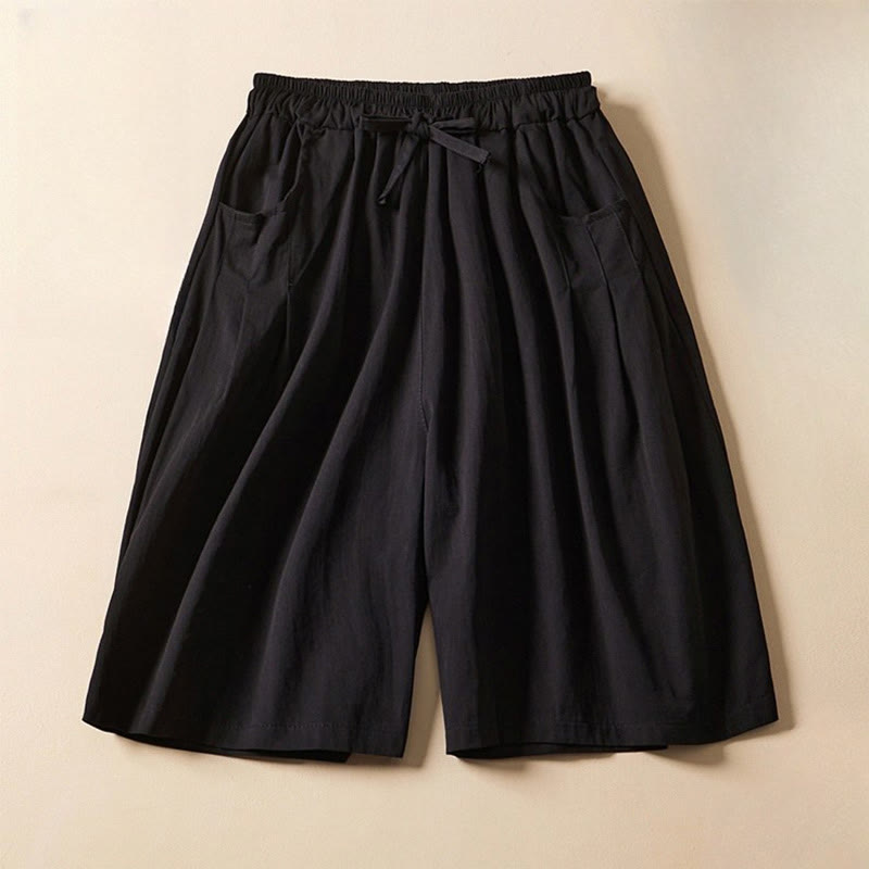 Buddha Stones Casual Solid Color Wrinkle Design Drawstring Cotton Women's Shorts With Pockets - Black - US8-10,UK/AU12-14,EU40-42 (2XL) - image 7