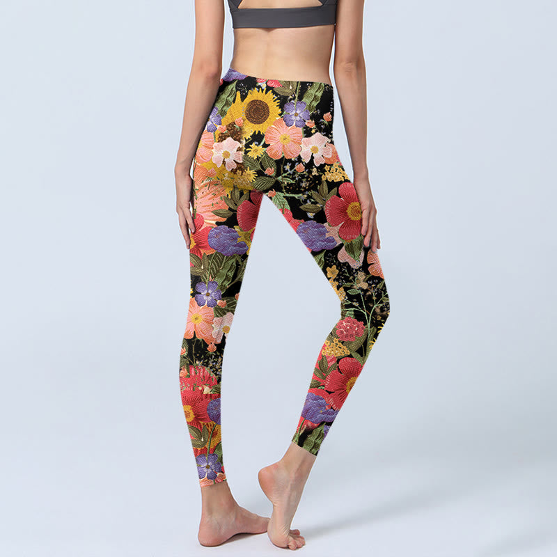 Buddha Stones Sunflowers Pink Purple Flowers Print Sports Fitness Leggings Women's Yoga Pants - image 5