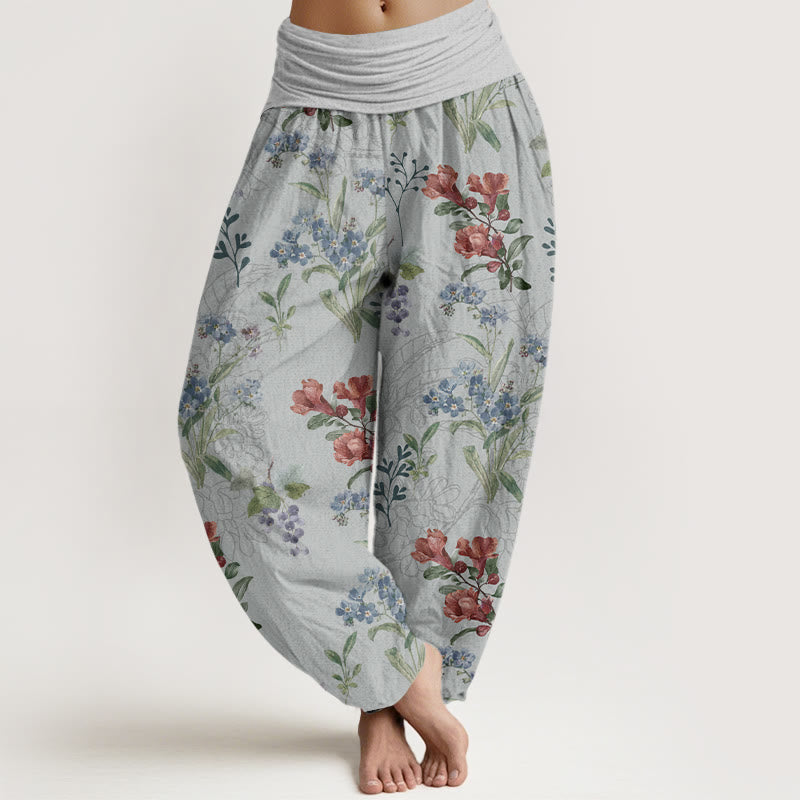 Buddha Stones Red Blue Flowers Green Leaves Design Women's Elastic Waist Harem Pants - LightGrey - US22,UK/AU26,EU54 (6XL) - image 8