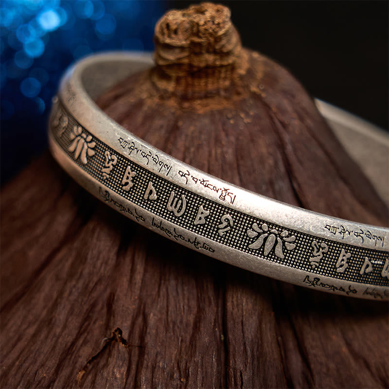 Foviel Mani Padme Hum Herz Sutra Mantra Lotus Frieden Meditation Manschettenarmband Armreif