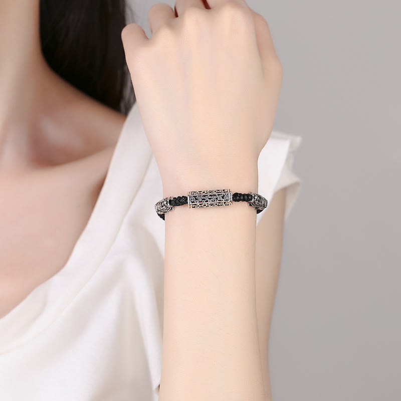 Foviel Tibetische schwarze Saite Kupfer Om Mani Padme Hum Pixiu Schutz Geflochten Armband