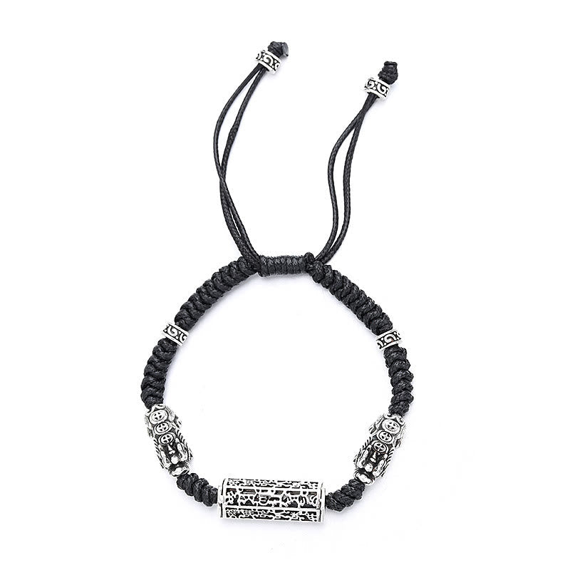 Foviel Tibetische schwarze Saite Kupfer Om Mani Padme Hum Pixiu Schutz Geflochten Armband