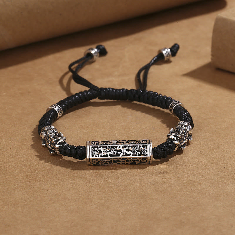 Foviel Tibetische schwarze Saite Kupfer Om Mani Padme Hum Pixiu Schutz Geflochten Armband