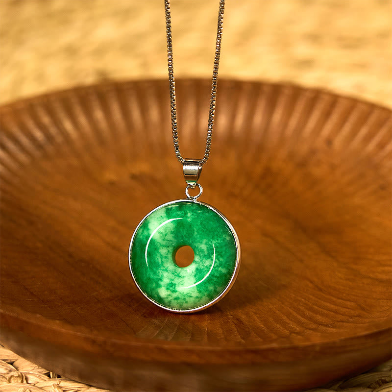 Foviel Natural Cyan Jade Peace Buckle Healing Luck Necklace Pendant