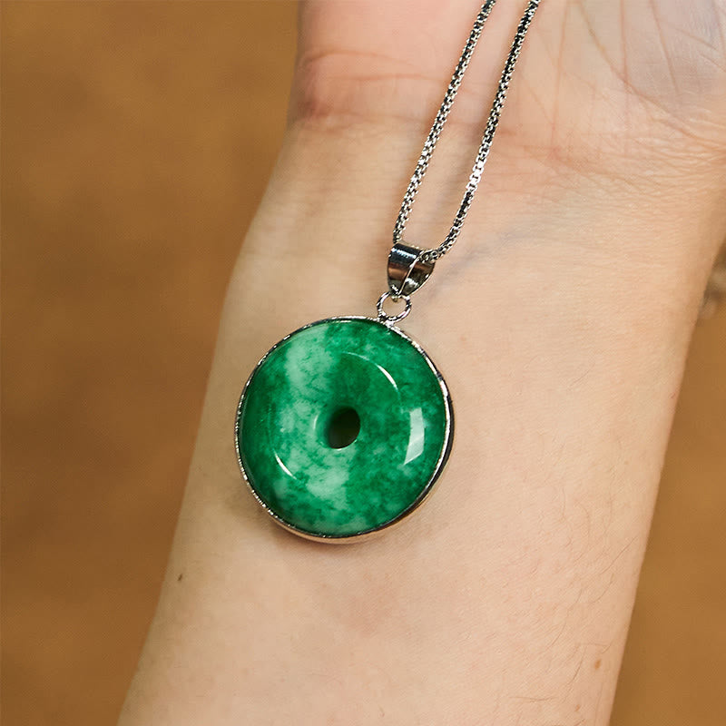 Foviel Natural Cyan Jade Peace Buckle Healing Luck Necklace Pendant