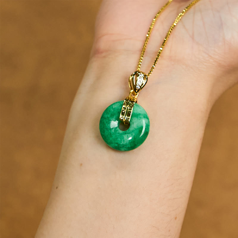 Foviel Cyan Jade Peace Buckle Healing Luck Necklace Pendant