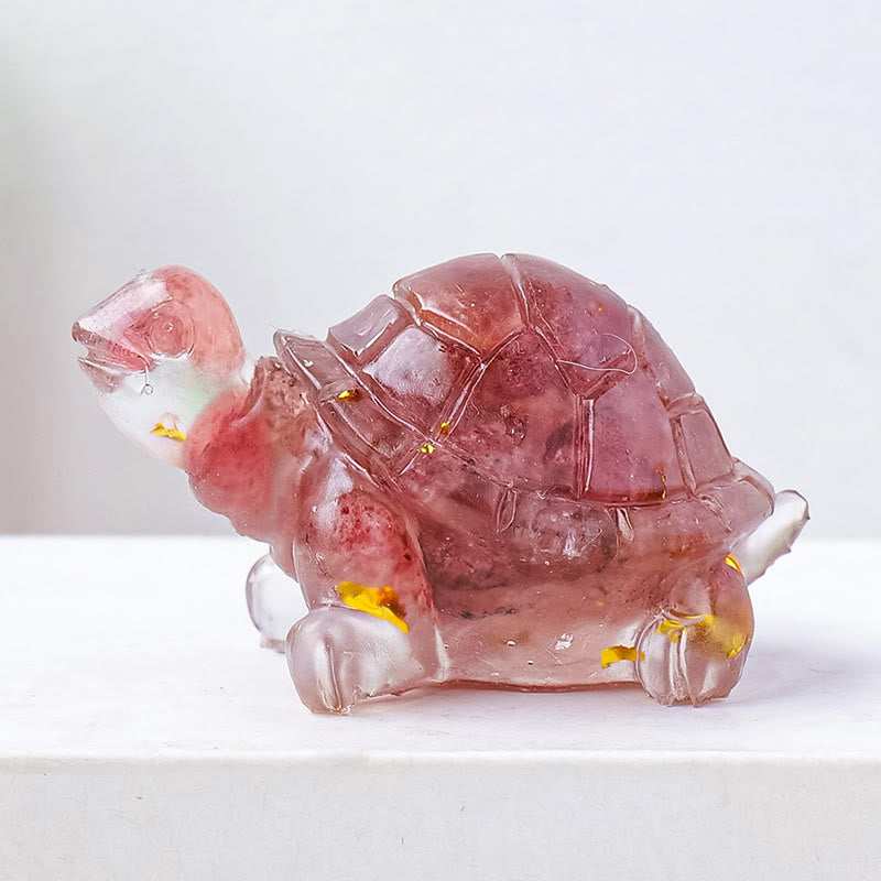 Foviel Natural Crystal Gravel Drip Resin Small Turtle Decoration Statue