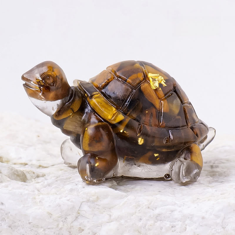 Foviel Natural Crystal Gravel Drip Resin Small Turtle Decoration Statue
